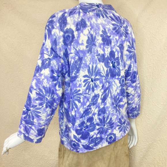 Coldwater Creek Cotton Purple Floral Leaf Cardigan - Picture 5 of 14
